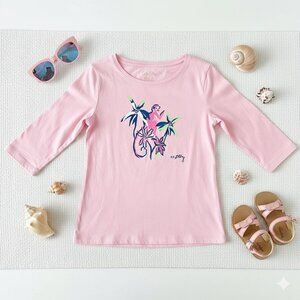 Lilly Pulitzer Girls’ Pink Jeweled Monkey Graphic 3/4 Sleeve Tee | Size M 8-10